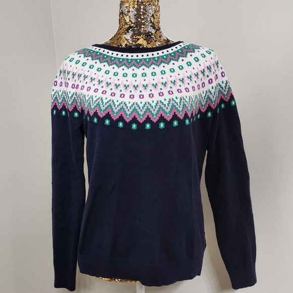 Talbots Sweaters - Talbots Navy Blue Fair Isle Long Sleeve Sweater